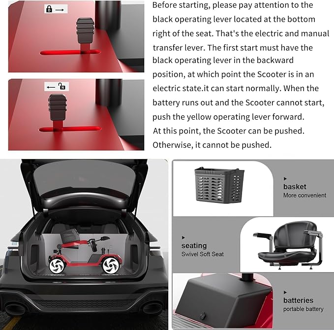 20A &32 Miles Electric Mobility Scooter for Adults, Elderly. Wheelchair Device for Travel. Capacity 350 lbs, 350W Mobility Scooters for Seniors with Removable Battery and Two Baskets(Y3#RED)