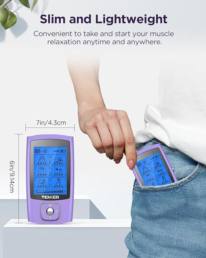 TENKER TENS Unit Muscle Stimulator, 24 Modes TENS EMS Machine for Shoulder, Sciatica, Back Pain Relief, Rechargeable Electronic Pulse Massager with 2"x2" and 2"x4" Electrode Pads