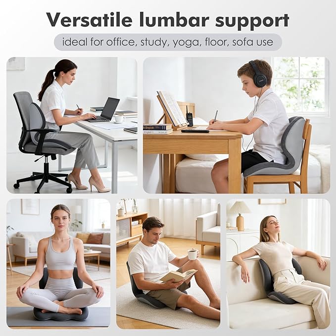 Civa Ergonomic Back Support Cushion for Office & Wheelchair, Posture Support for Long Sitting, Lumbar System & Extra-Thick Memory Foam for Sciatica Pain Relief (Max Hips 40", Waist 38")
