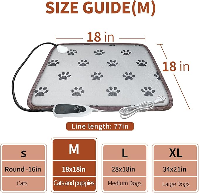 GOLOPET Cat Heating Pad 18x18 in with Smart Thermostat Switch and Power Line Protection Tube,Obtained MET and UL Dual Certification,Waterproof Pet Heating Pad for Cats-Paw Print
