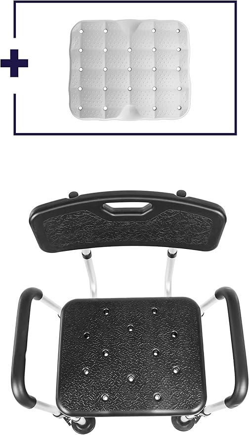 KMINA Shower Chair for Inside Shower with Arms and Back, Heavy Duty with Double Reinforced Crossbar, Includes Foam Cushion, Easy Assembly, Made in Europe