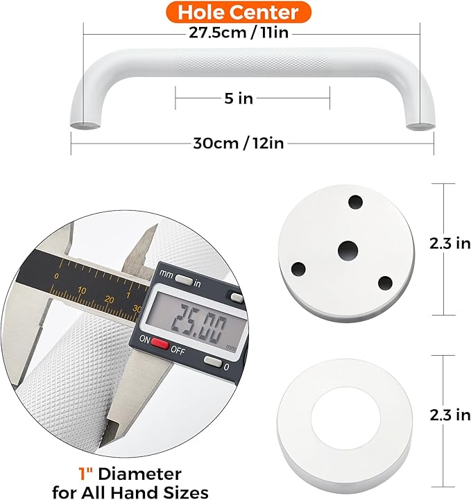 Grab Bars for Shower, 1 Pack 12-Inch Anti Slip Shower Handles for Elderly, Safety Shower Grab Bar, Stainless Steel Handicap Grab Bars for Bathroom (White 1" Diameter)
