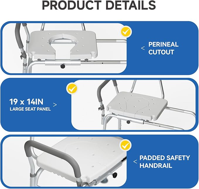 Loyoda Tub Transfer Bench and Sliding Bathtub Shower Chair for Inside Shower Chair for Elderly and Disabled,Adjustable Seat Height, Holds Weight up to 350 Lbs, Bath and Shower Safety, Transfer Bench