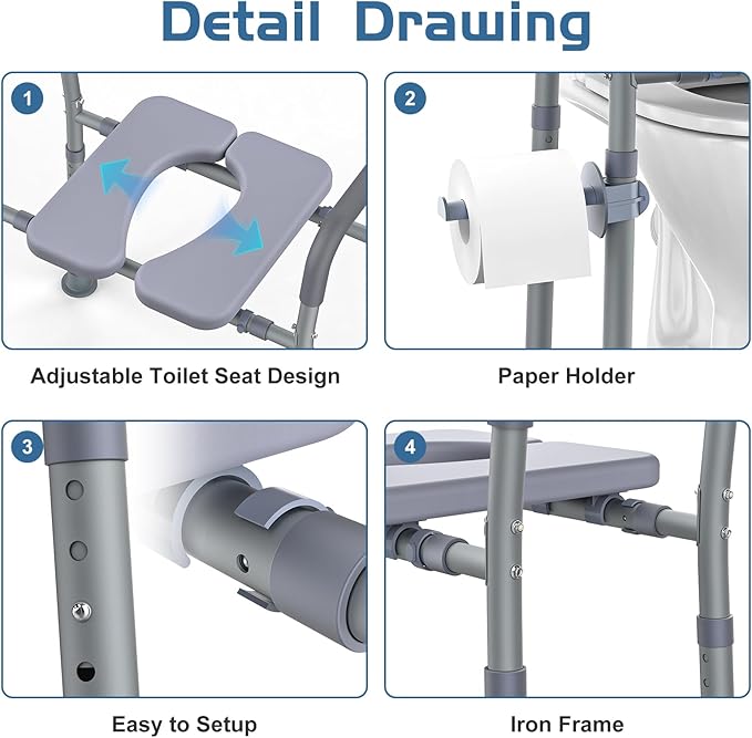 Toilet Seat Risers for Seniors, Raised Toilet Seat with Handles, Adjustable Height & Width, Heavy Duty Up to 550lb Handicap Elevated Toilet Seat for Elderly, Pregnant, Fit Any Toilet