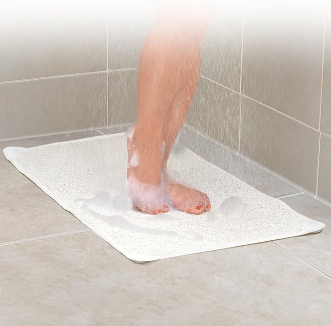 Huji Loofah Shower Mat - Non-Slip Bath Mat 10 Super Suction Cups for Bathroom - Great for The Elderly and Children