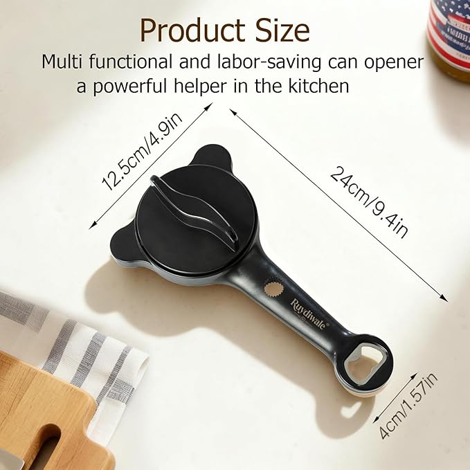 4-in-1 Jar Opener, Adjustable Jar Opener for Seniors, Kitchen Tool Designed Specifically for Seniors and Those with Limited Physical Strength, Suitable For Beer, Salad Dressing, Jar (Black)