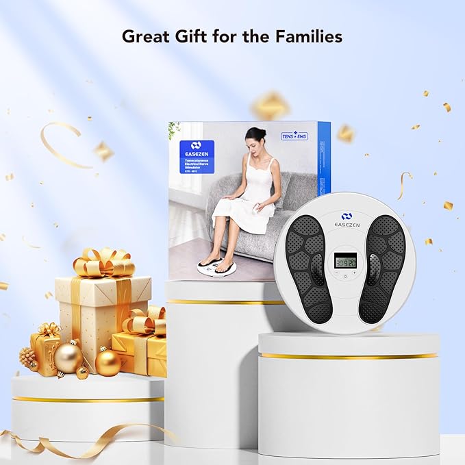 EaseZen Foot Massager for Neuropathy, TENS & EMS Foot Circulation Stimulator for Pain Relief, 10 Modes and 20 Intensities, Relieve Swelling, Cramps, RLS & Plantar Fasciitis - Gifts for Mom Dad