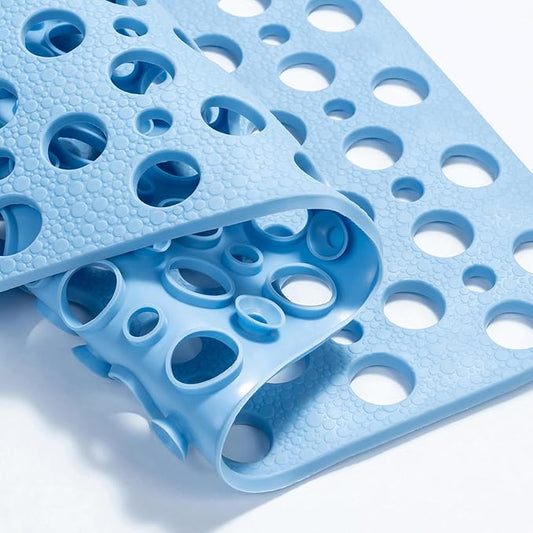 HITSLAM Bathtub Mat Non Slip, 28 x 15 Inch TPE Bath Mat for Tub, Efficient Drainage Bathroom Shower Mat with Suction Cups, Bath Tub Mat, Soft on Feet and Easy to Clean, Blue