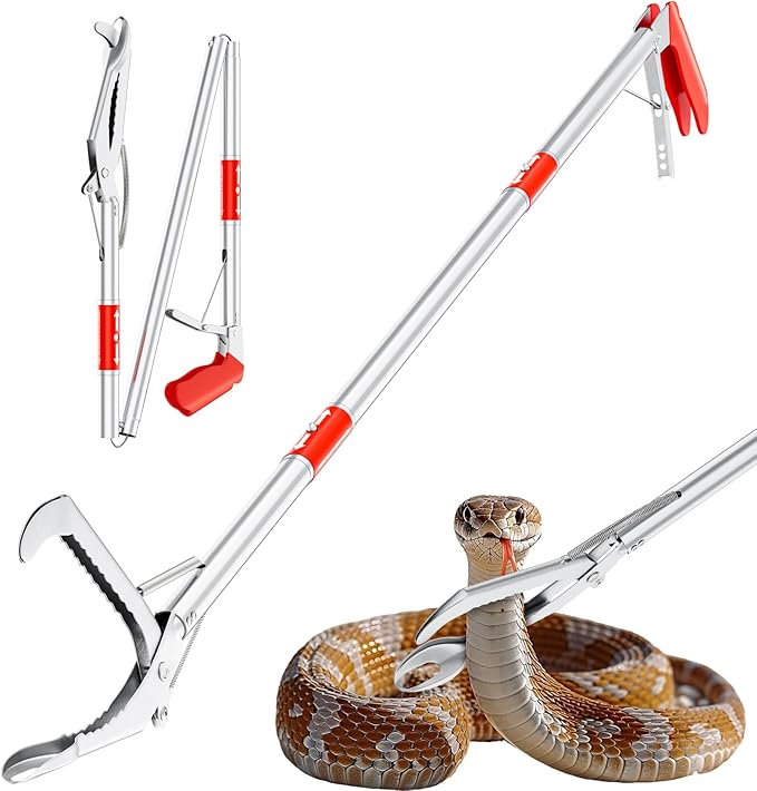 Likorlove 50" Collapsible Snake Grabber Tongs, Stainless Steel Snake Catcher Tool with Wide Jaws & Non-Slip Handle – Humane Reptile Handling Tool for Home, Yard & Outdoor Safety