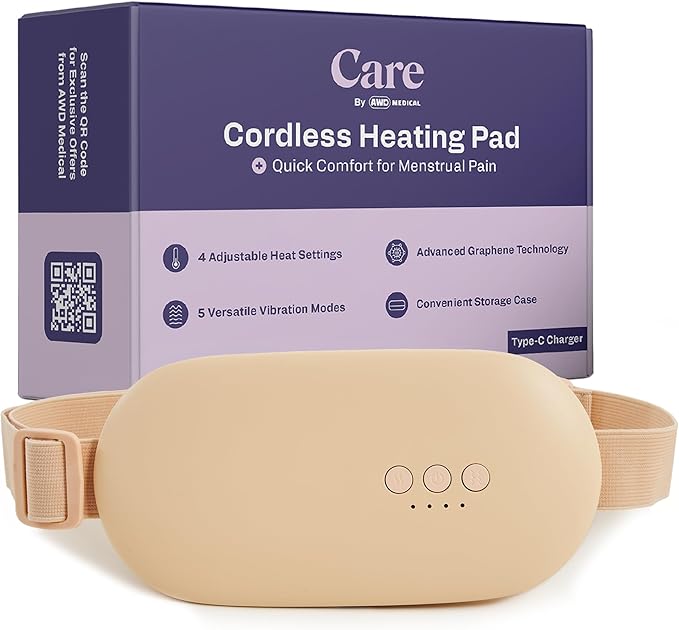 Heating Pad for Cramps | Period Pad for Cramps, Cordless Menstrual Heating Pad with 4 Temperature Levels, 5 Vibration Settings, Portable, Fast Heating, Auto Shut-Off, Large Battery Capacity