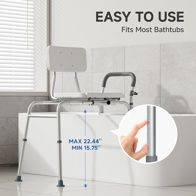 Loyoda Tub Transfer Bench and Sliding Bathtub Shower Chair for Inside Shower Chair for Elderly and Disabled,Adjustable Seat Height, Holds Weight up to 350 Lbs, Bath and Shower Safety, Transfer Bench