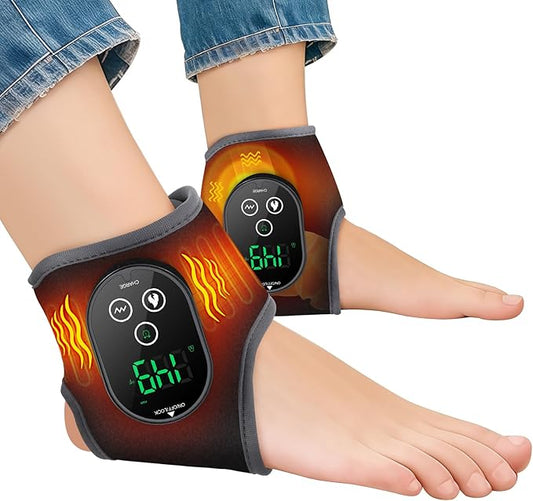 Ankle Massager, Cordless Ankle Heating Pad with Massage, Foot Massager with Heat, 3000mAh Rechargeable, 4 -Level Heats, Foot Heating Pad for Sports/Work/Travel (Black)