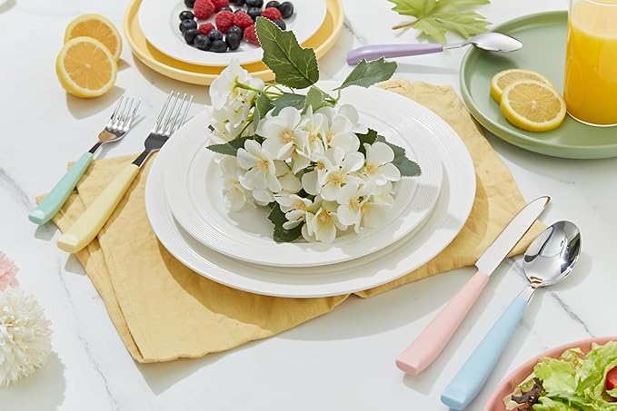 ANNOVA Silverware Set Stainless Steel Colorful Handle Tableware Kitchen Flatware Set Utensils, Includes Dinner Knives, Forks, Spoons, Salad Forks & Dessert Spoons (Pastel Mix, 20 Pieces)