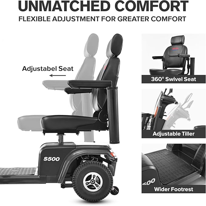 S500 4-Wheel Electric Mobility Scooter, Long-Range 52Ah Battery Up to 25 Miles, 500W Heavy-Duty Motor, 10” Pneumatic Tires, Adjustable Captain Seat, Storage Baskets for Seniors, Gloss Black