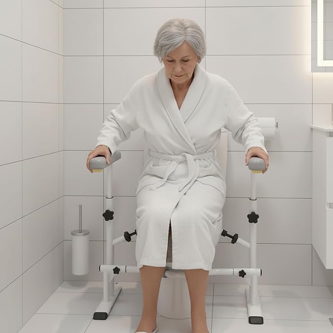 KMINA Toilet Safety Rails for Seniors, Heavy Duty Frame with Handles, Adjustable Height and Width, Handicap Grab Bars