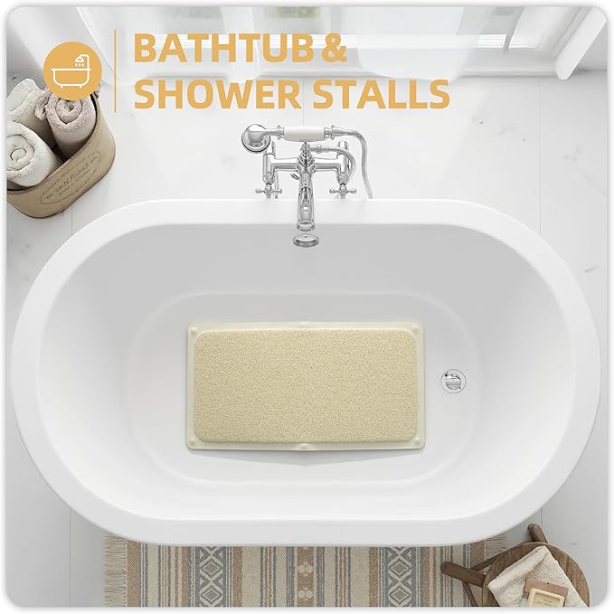 Upgraded Anti Slip Shower Mat for Inside Shower,Non Slip Bathtub Mat with Suction Cups,Shower Floor Mat，Scrubber Mats,Easy to Clean,Quick Dry,Easy Drainage,Loofah Bath Mat for Tub,Beige,17''x32''