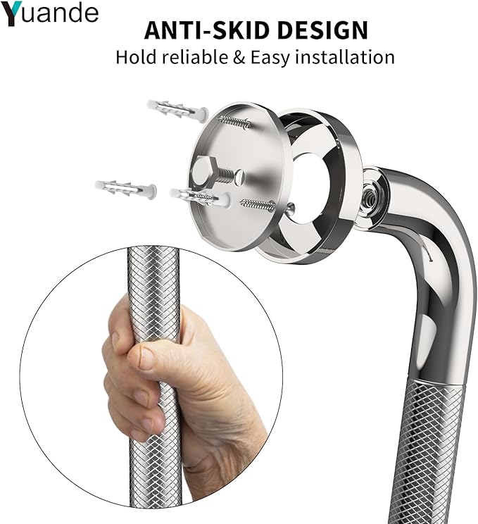 4 Pack 32 Inch Shower Grab Bar, YuanDe Chrome Bathroom Grab Bar Handle w/Anti-Slip Knurled Grip, Stainless Steel Bath Balance Bar,1.25" Diameter Safety Hand Rail Support,Handicap Injury Elderly Senior