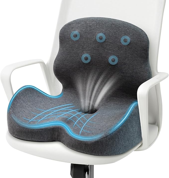 Seat Cushion - Memory Foam Cushion for Office Chair, Lumbar Support Pillow One Piece, for Sciatica & Tailbone Pressure Relief Coccyx Pad for Long Sitting Office Chair, Wheelchair, Home, Office