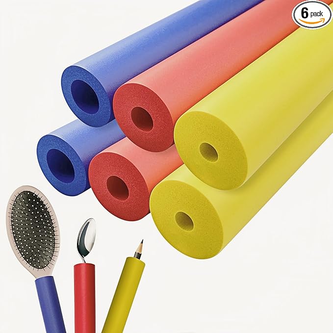 Foam Grip Tubing for Utensils Tools Pens - 3 Sizes, Comfort Grip for Elderly, Disabled, Arthritis, Multicolor, 6 Pack
