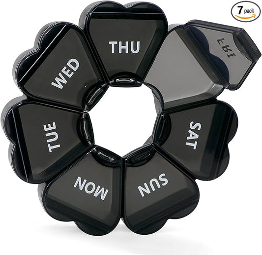Pill Organizer Weekly - Cute Medicine Pill Organizer 7 Day, Large Daily Pill Box for Travel, SHIJOINYU Pill Dispenser Case 1 Time a Day for Medication/Supplement/Fish Oil (Black)