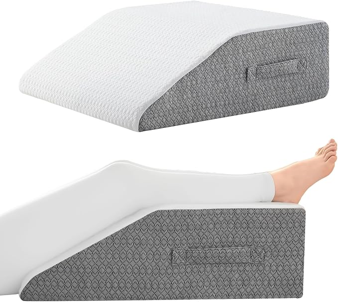 Nordjager Leg Pillow for Elevation & Support, 24"x22"x8" Memory Foam Cushion with Grey White Patterned Polyester Cover, Ideal for Improving Circulation & Relaxing Leg