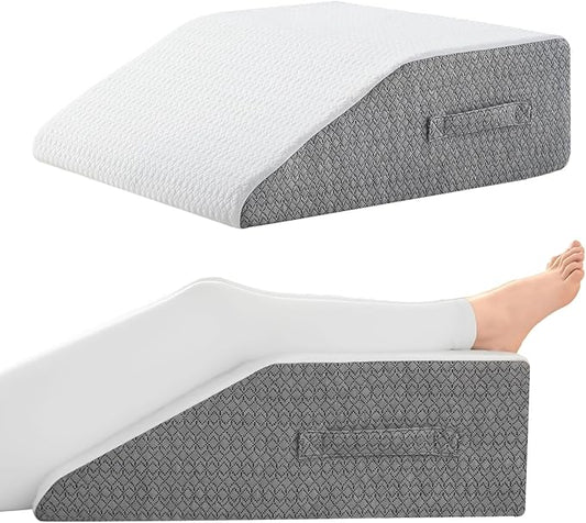 Nordjager Leg Pillow for Elevation & Support, 24"x22"x6" Memory Foam Cushion with Grey White Patterned Polyester Cover, Ideal for Improving Circulation & Relaxing Leg