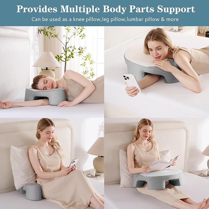 EUHAMS Side Sleeper Pillow - Ergonomic Memory Foam Shoulder Pillow with Arm Holes for Neck,Shoulder & Rotator Cuff Pain Relief-Arm Support Pillows for Adults Ideal for Left & Right Side Sleepers,Grey