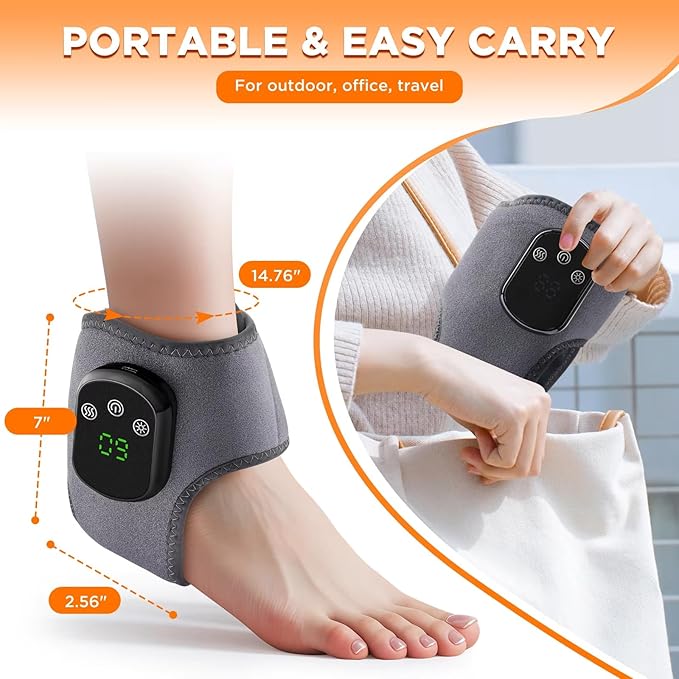 3 in 1 Foot Massager for Neuropathy, Ankle Massager for Pain Relief, Cordless Ankle Massage Machine with 5 Heat and 3 Vibration Modes for Achilles Tendinitis and Plantar Fasciitis (Grey-1pc)