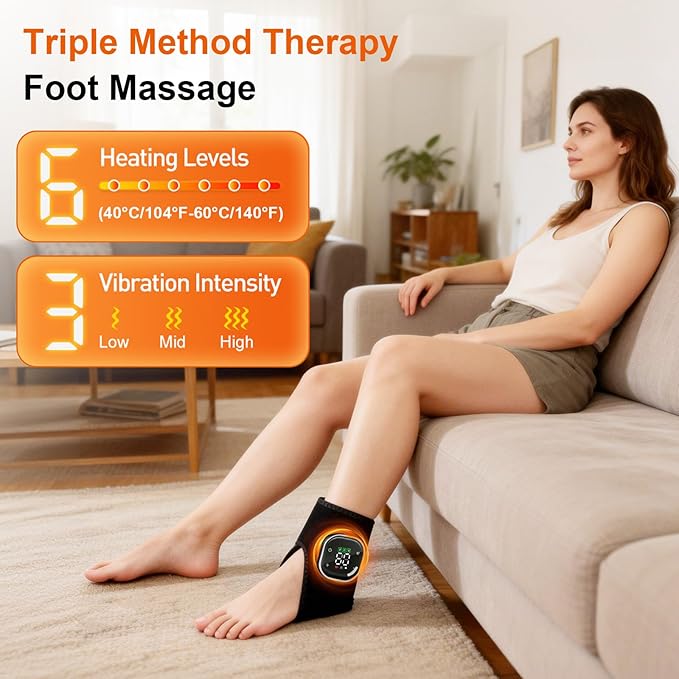 2 Pcs Foot Massager for Neuropathy, Foot Renew & Relax, Portable Cordless Ankle Heating Pads for Home, Travel, Office, Triple Method Massager & 5 Heat Levels, USB Charging