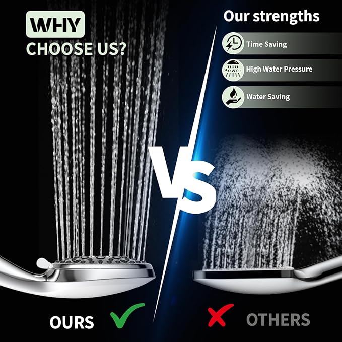 Shower Head, 6 Spray Modes Handheld Showerhead, High Pressure Hand Shower with 59 Inch Stainless Steel Hose and Adjustable Shower Head Holder, Chrome