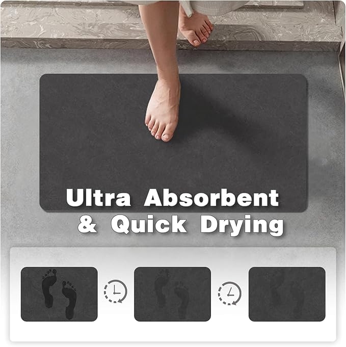 TYUU Black Bath Mat, Bathroom Rugs Non Slip Washable Thin Absorbent Quick Dry Bath Mat Fits Under Door Bathroom Floor Mat Perfect for Bath, Shower, or Sink 17"x59" Black