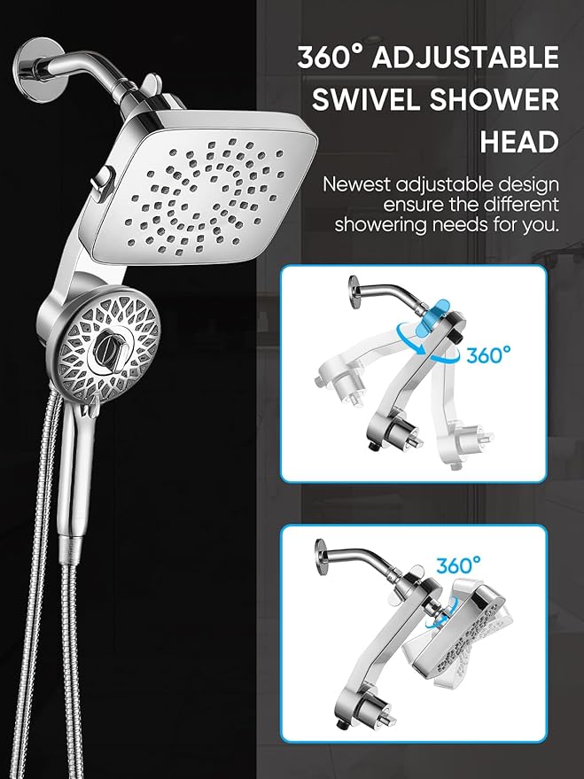 Cobbe Dual Shower Head with Magnetic Handheld, High Pressure Rain Shower Combo 2-in-1 Fixed & Detachable, Multiple Spray Modes, Built-in Magnet Dock 6ft Hose, Chrome
