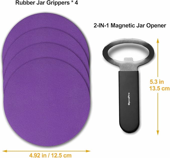 Magnetic Jar Opener Gripper, Jar Openers Top Rated For Seniors Weak Hands, Bottle Opener Built-In, 2-IN-1 Jar & Bottle Opener x 1, Black, Rubber Jar Openers Gripper x 4
