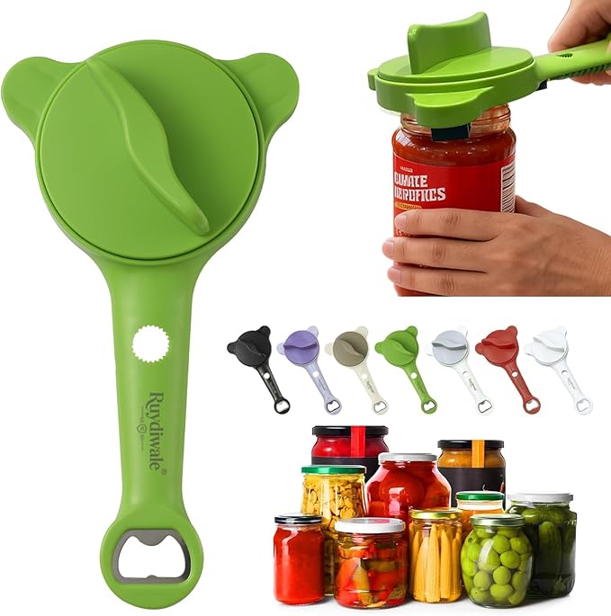 4-in-1 Jar Opener, Adjustable Jar Opener for Seniors, Kitchen Tool Designed Specifically for Seniors and Those with Limited Physical Strength, Suitable For Beer, Salad Dressing, Jar (Green)