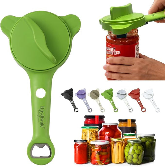 4-in-1 Jar Opener, Adjustable Jar Opener for Seniors, Kitchen Tool Designed Specifically for Seniors and Those with Limited Physical Strength, Suitable For Beer, Salad Dressing, Jar (Green)