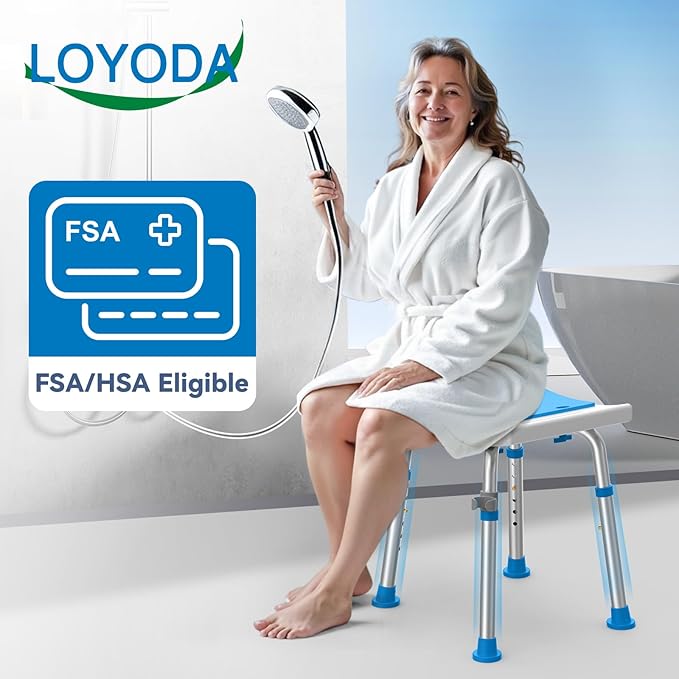 Loyoda FSA/HSA Eligible Lightweight Shower Chair for Inside Shower and Tub, 6 Height-Adjustable Shower Bench with Padded Seat & Suction Feet, Non-Slip Shower Stool for Elderly and Disabled (400 lbs)