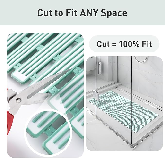 XIYUNTE Shower Mat Non Slip Bath Mat for Tub - 27 X 16 Inch TPE Bathtub Mat Non Slip Shower Mats for Inside Shower, Bath Tub Mat with Powerful Suction Cup, Easy to Cut and Dry, Green