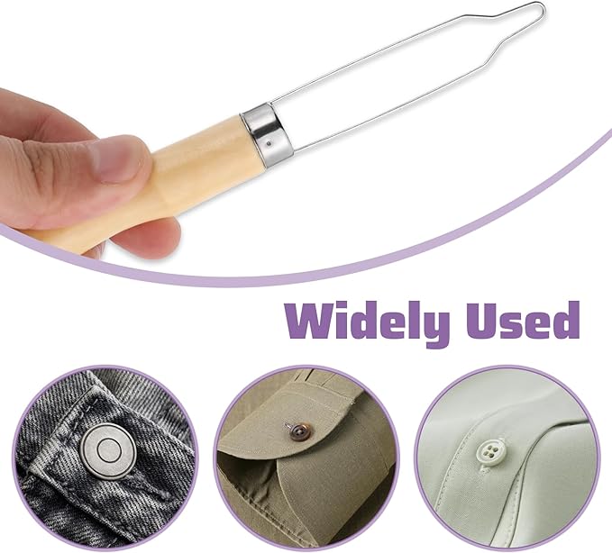3 Pack Button Hook Assist Device, Dresses Assist Tool for Seniors Wedding Dress Button Hook Tool with Easy-Grip Wooden Handle Buttons for Shirts, Coats, One Hand Dressing Aids for Limited Dexterity