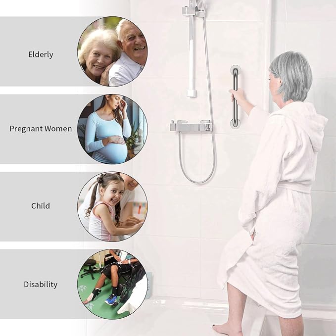 Stainless Steel Shower Grab Bar,ZUEXT Shower Handle, Bathroom Balance Bar - Safety Hand Rail Support - Handicap, Elderly, Injury, Senior Assist Bath Handle (12 Inch Satin Brushed Nickel)