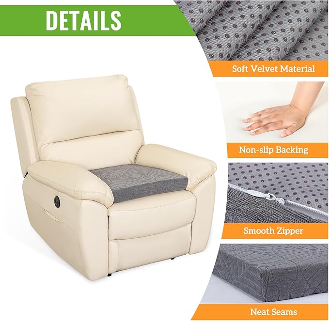 Recliner Cushions for Long Sitting Foam Seat Cushion Soft Tufted Layer for Elderly Seniors, Recliner Chair, Floor Pillow, Office Chair, Car, No Pressure on Thighs, 20X20X3 Inch - Dark Grey