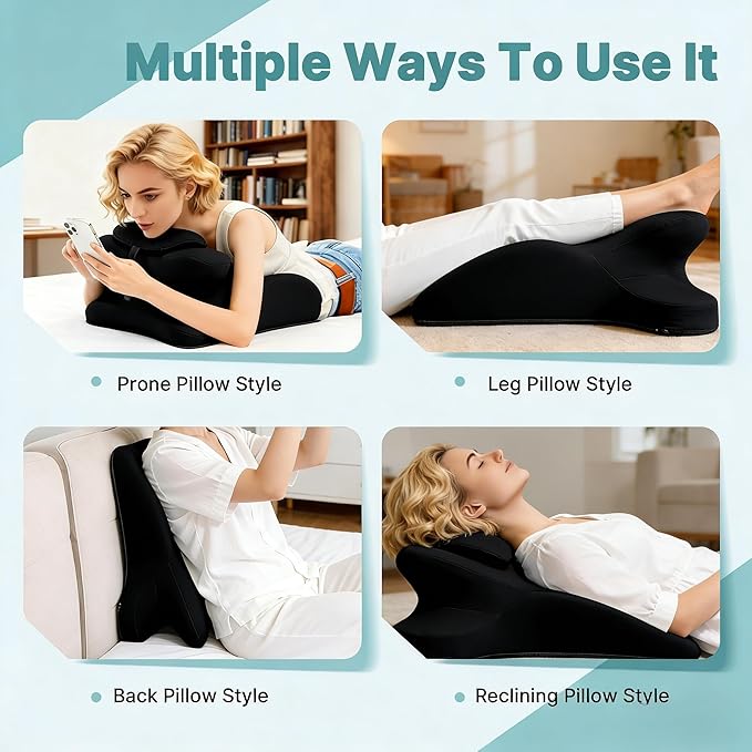 MOLERFO Ergonomic 27° Memory Foam Wedge Pillow for Back and Shoulder Support, Reduces Arm Pressure, Comfortable Support Cushion for Lounging, Reading, Watching TV, and Relaxation (Black) (Green)