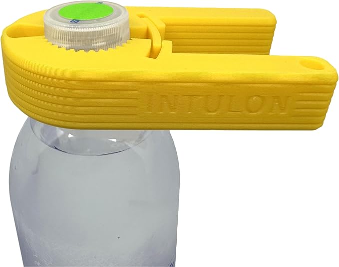 Intulon V7 Water Bottle Opener for Seniors Ergonomic Design Weak Hands Arthritis Friendly Twist Cap Remover Kitchen Gadget Handy Lightweight Utensil (Yellow)