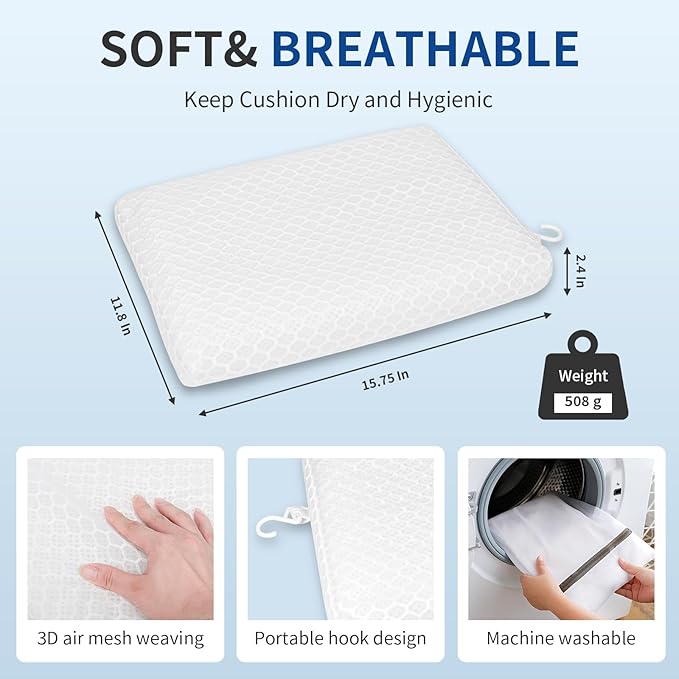 Anycosy Shower Seat Cushion for Transfer Benches,Slip-Resistant 3D Foam Mesh Bathtub Seat Cushion Mat with Hook,Quick Drying Bathtub Chair Pad for Elderly (White, Medium)