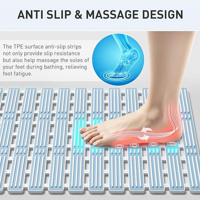 XIYUNTE Shower Mat Non Slip Bath Mat for Tub - 27 X 16 Inch TPE Bathtub Mat Non Slip Shower Mats for Inside Shower, Bath Tub Mat with Powerful Suction Cup, Easy to Cut and Dry, Blue