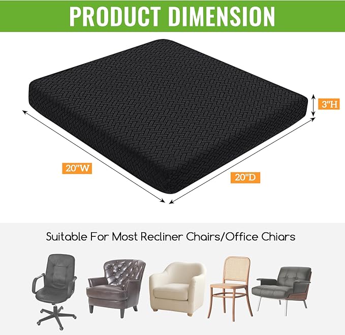 Recliner Cushions for Long Sitting Foam Seat Cushion Soft Tufted Layer for Elderly Seniors, Recliner Chair, Floor Pillow, Office Chair, Car, No Pressure on Thighs, 20X20X3 Inch - Knitted Black