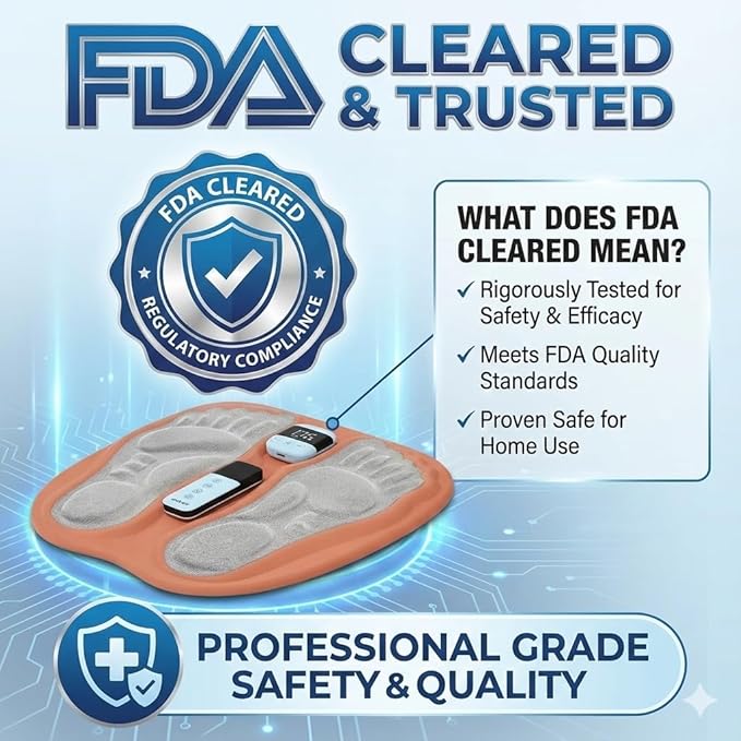 FDA Cleared TENS EMS Foot Massager Pad for Neuropathy, Circulation & Cold Feet | Foldable Rechargeable Pain Relief Mat with Remote | 2-Year Warranty (Orange)