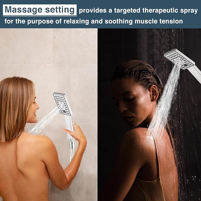 BRIGHT SHOWERS Handheld Shower Head Set High Pressure Hand Held Showerhead with 60 Inch Flexible Shower Hose and Adjustable Shower Arm Mount Bracket, 3 Spray Settings Shower Wand, Brushed Nickel