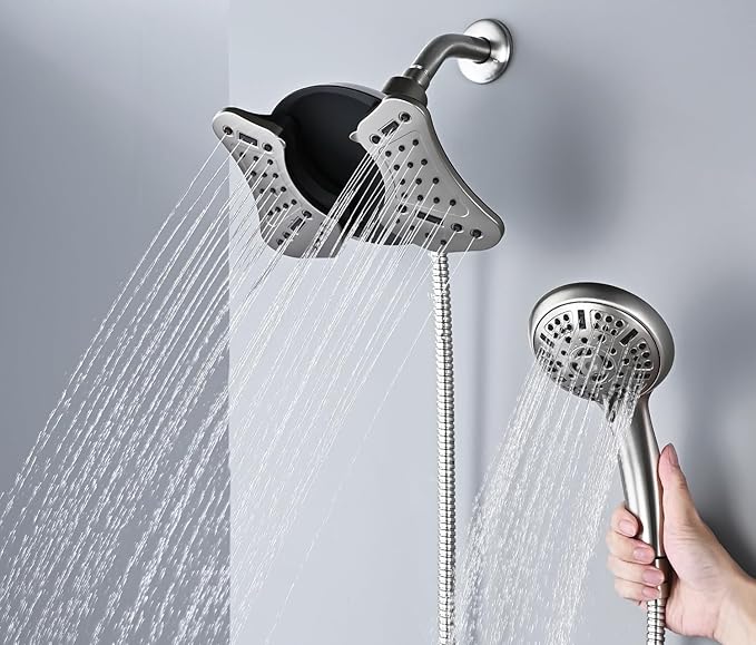 GRICH 1.8GPM Shower Head with Handheld Spray Combo: 2 in 1 Rainfall Shower Heads high pressure & Handheld Shower Head, 9 Spray Modes/Settings Detachable Shower Head with 60 Inch Hose, Nickel