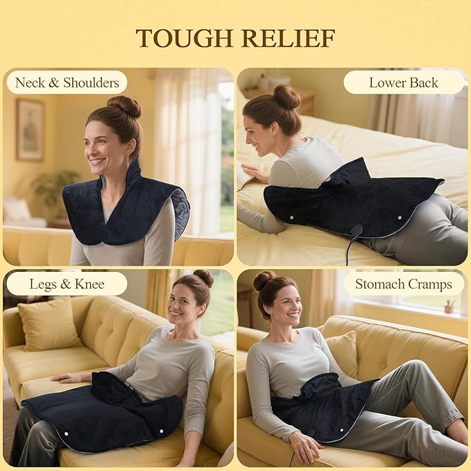 Far Infrared Heating Pad for Neck and Shoulders – Dual Carbon Fiber 6X Deeper Heat for Fast Relief from Chronic Pain in Seniors – 20% Heavier, 8 Heat Levels, 4H Auto Shut Off, Ideal for Winter