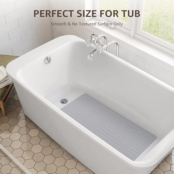 OTHWAY Bathtub Mat Non Slip, Extra Long Rubber Bath Mat for Tub, Machine Washable Shower Anti Slip Mat with 332 Strong Suction Cups (A Little Grey, 36" x 17")